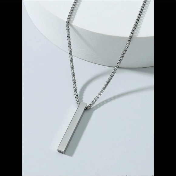 Men’s silver stainless steel rectangle pendant necklace - Picture 1 of 3